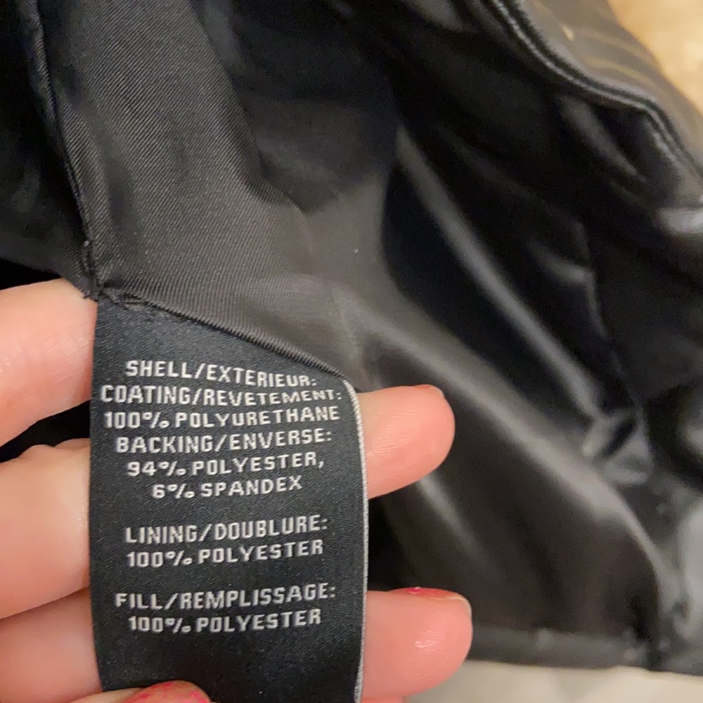 7 for All Mankind Faux Leather Quilted Black Puffer coat puffy winter jacket med - Picture 11 of 16